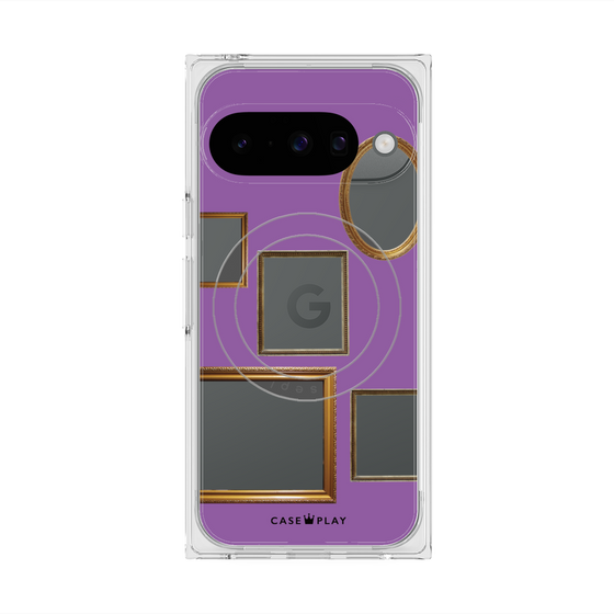 プレミアムスクエアケース with Pixelsnap［ Photo Frames - Purple ］