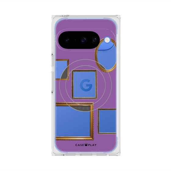 プレミアムスクエアケース with Pixelsnap［ Photo Frames - Purple ］