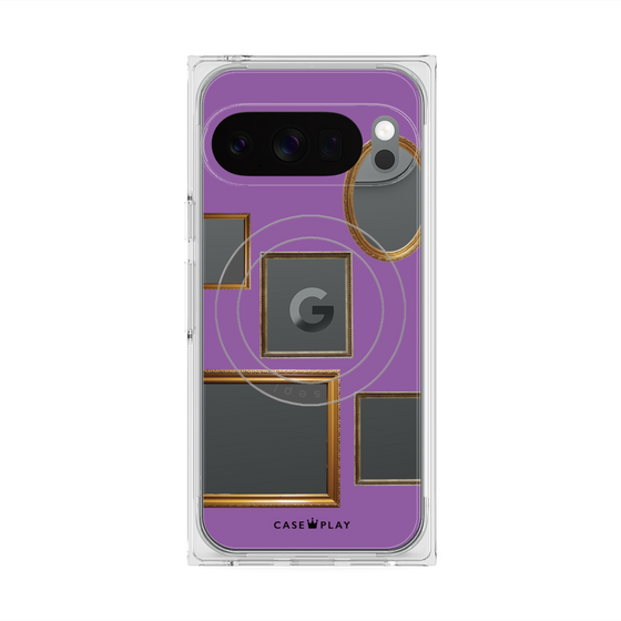 プレミアムスクエアケース with Pixelsnap［ Photo Frames - Purple ］