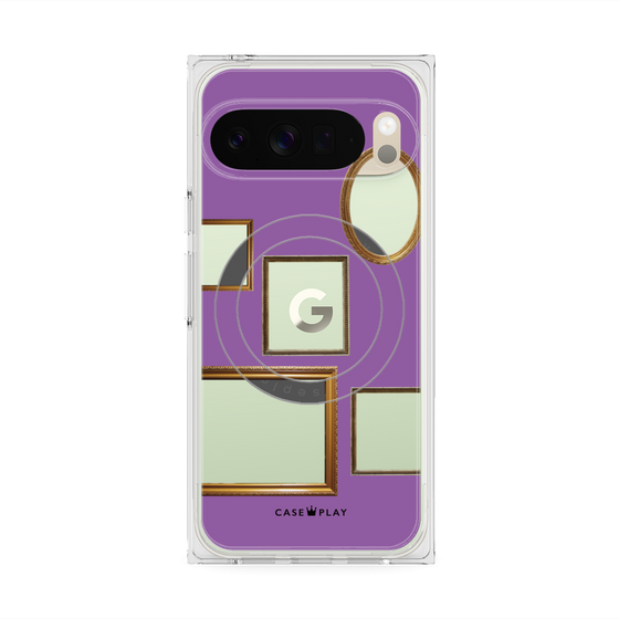 プレミアムスクエアケース with Pixelsnap［ Photo Frames - Purple ］