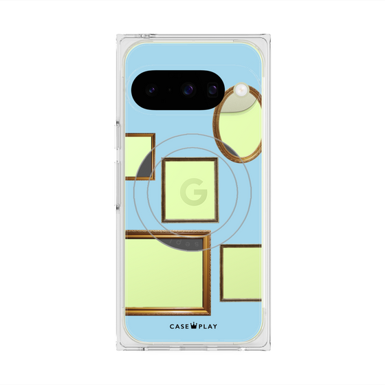 プレミアムスクエアケース with Pixelsnap［ Photo Frames - Light Blue ］