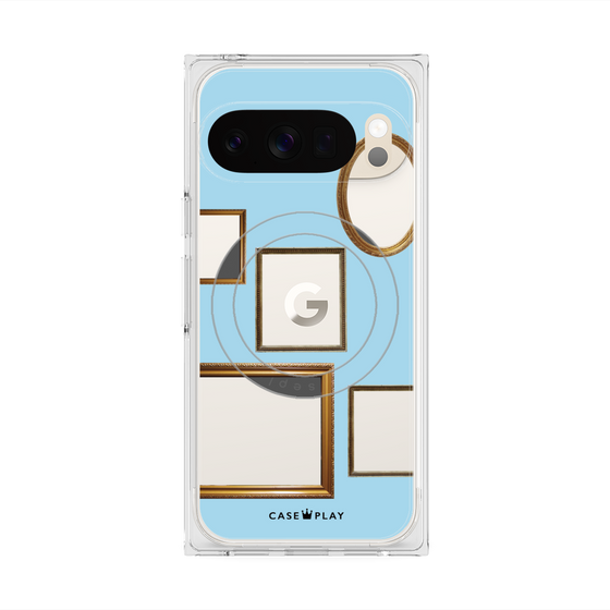 プレミアムスクエアケース with Pixelsnap［ Photo Frames - Light Blue ］