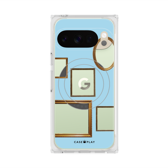プレミアムスクエアケース with Pixelsnap［ Photo Frames - Light Blue ］
