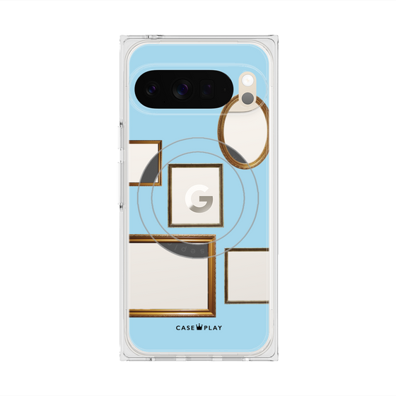 プレミアムスクエアケース with Pixelsnap［ Photo Frames - Light Blue ］