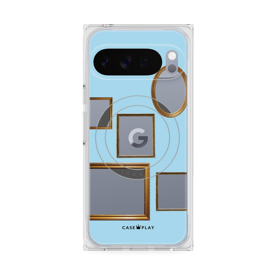 プレミアムスクエアケース with Pixelsnap［ Photo Frames - Light Blue ］