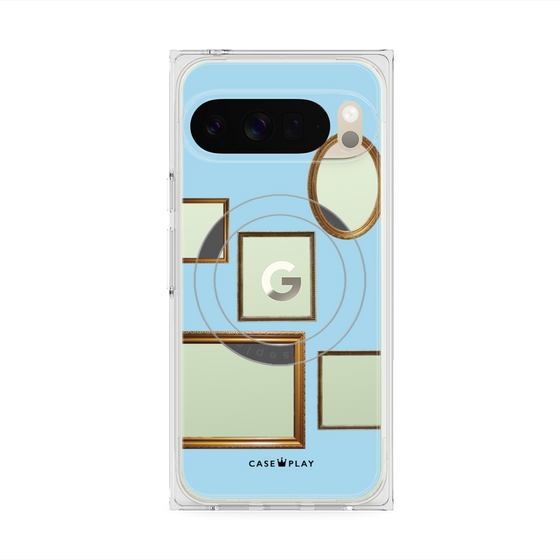 プレミアムスクエアケース with Pixelsnap［ Photo Frames - Light Blue ］