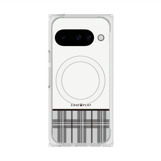 プレミアムスクエアケース with Pixelsnap［ CASEPLAY Tartan Check - Gray ］