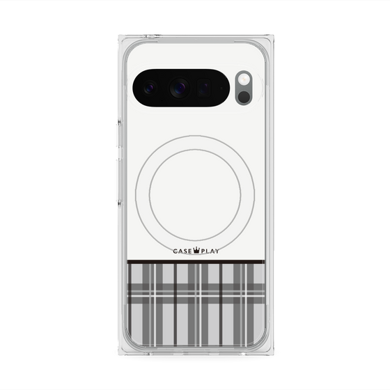 プレミアムスクエアケース with Pixelsnap［ CASEPLAY Tartan Check - Gray ］