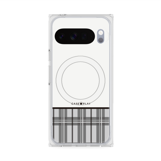 プレミアムスクエアケース with Pixelsnap［ CASEPLAY Tartan Check - Gray ］
