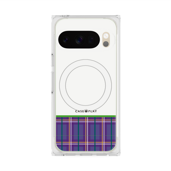 プレミアムスクエアケース with Pixelsnap［ CASEPLAY Tartan Check - Purple ］