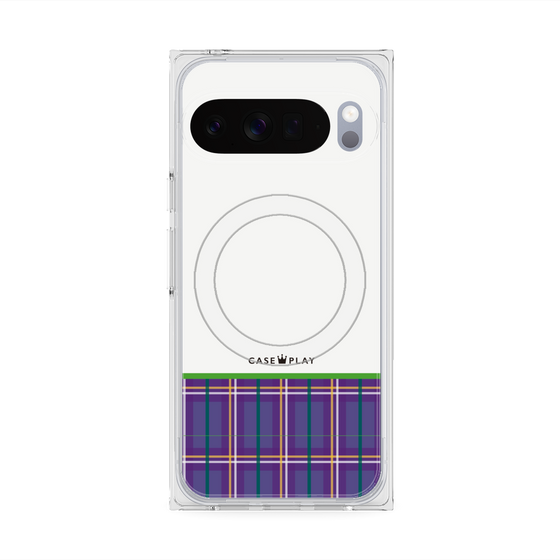 プレミアムスクエアケース with Pixelsnap［ CASEPLAY Tartan Check - Purple ］