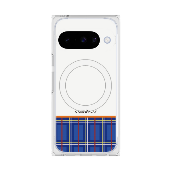 プレミアムスクエアケース with Pixelsnap［ CASEPLAY Tartan Check - Blue ］