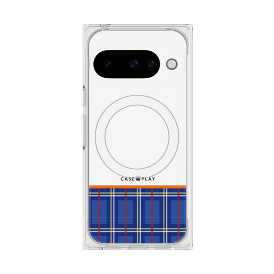 プレミアムスクエアケース with Pixelsnap［ CASEPLAY Tartan Check - Blue ］