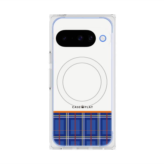 プレミアムスクエアケース with Pixelsnap［ CASEPLAY Tartan Check - Blue ］