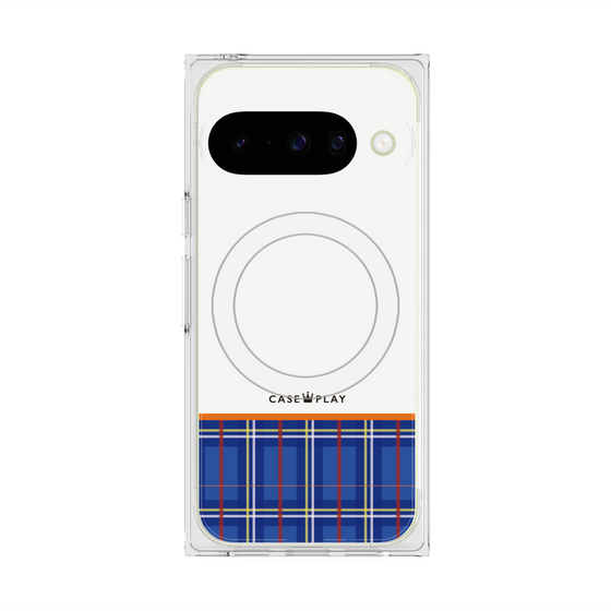 プレミアムスクエアケース with Pixelsnap［ CASEPLAY Tartan Check - Blue ］