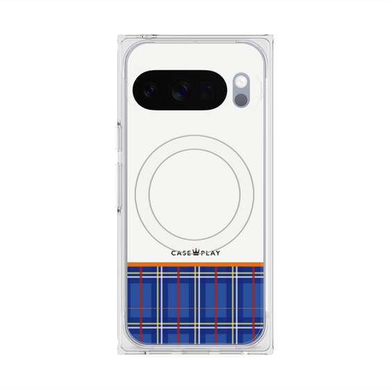 プレミアムスクエアケース with Pixelsnap［ CASEPLAY Tartan Check - Blue ］