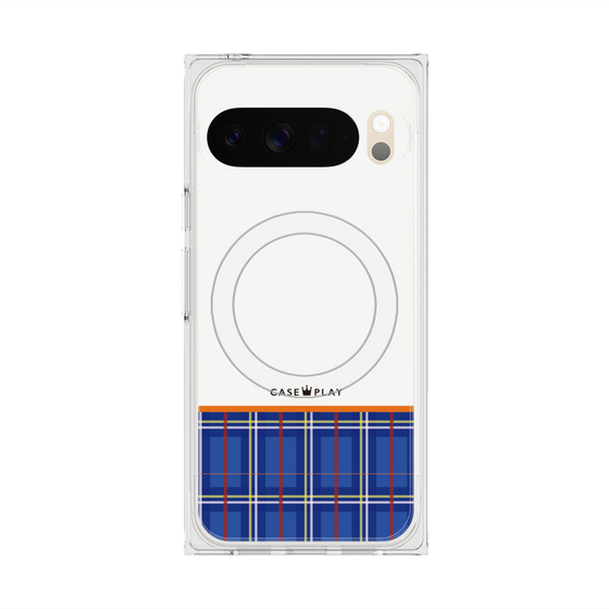 プレミアムスクエアケース with Pixelsnap［ CASEPLAY Tartan Check - Blue ］