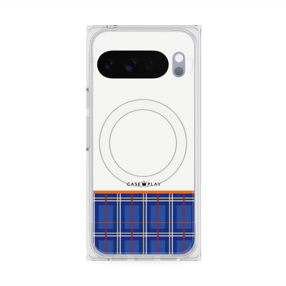 プレミアムスクエアケース with Pixelsnap［ CASEPLAY Tartan Check - Blue ］