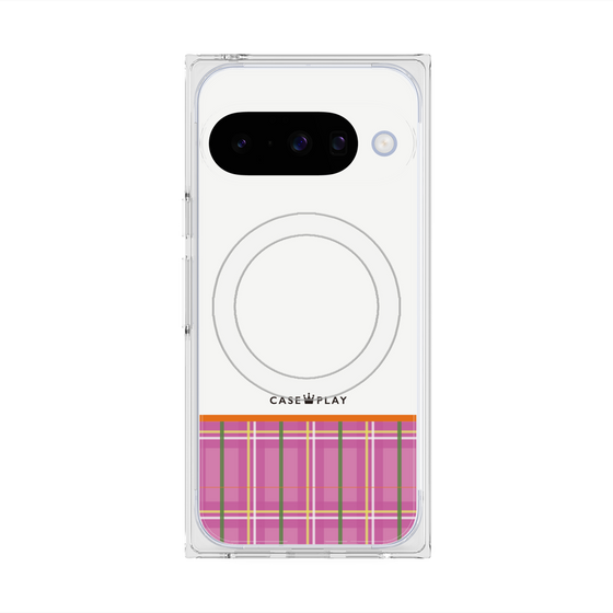 プレミアムスクエアケース with Pixelsnap［ CASEPLAY Tartan Check - Pink ］