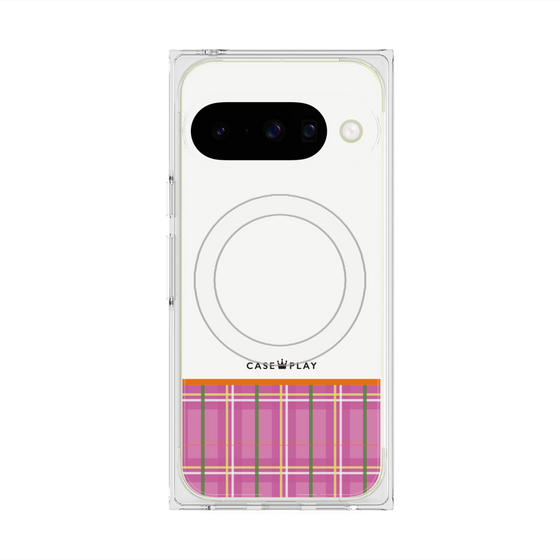 プレミアムスクエアケース with Pixelsnap［ CASEPLAY Tartan Check - Pink ］