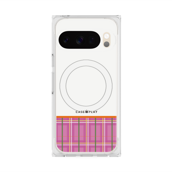 プレミアムスクエアケース with Pixelsnap［ CASEPLAY Tartan Check - Pink ］