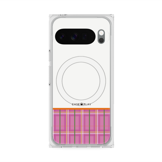 プレミアムスクエアケース with Pixelsnap［ CASEPLAY Tartan Check - Pink ］
