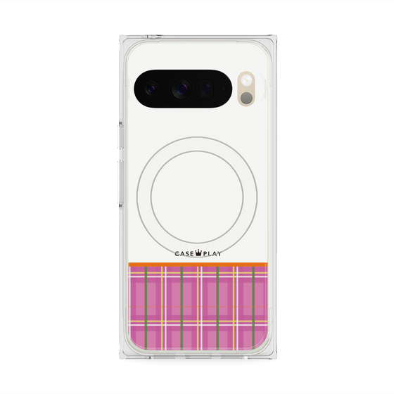 プレミアムスクエアケース with Pixelsnap［ CASEPLAY Tartan Check - Pink ］