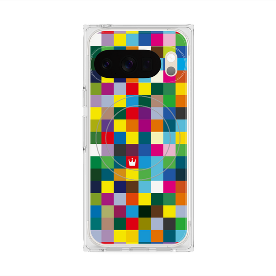 プレミアムスクエアケース with Pixelsnap［ CASEPLAY Rainbow Check ］