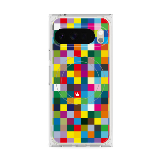 プレミアムスクエアケース with Pixelsnap［ CASEPLAY Rainbow Check ］