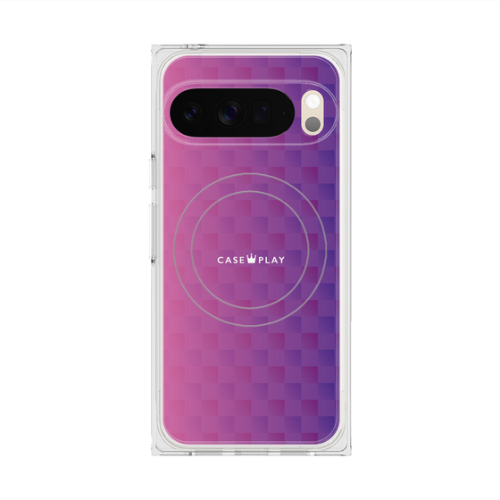プレミアムスクエアケース with Pixelsnap［ CASEPLAY Check - Purple ］
