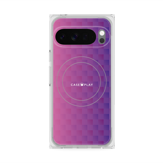 プレミアムスクエアケース with Pixelsnap［ CASEPLAY Check - Purple ］