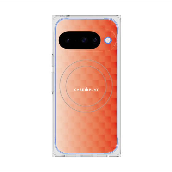 プレミアムスクエアケース with Pixelsnap［ CASEPLAY Check - Orange ］
