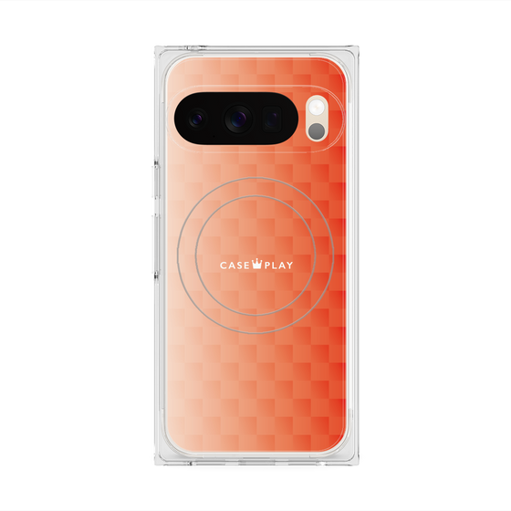 プレミアムスクエアケース with Pixelsnap［ CASEPLAY Check - Orange ］