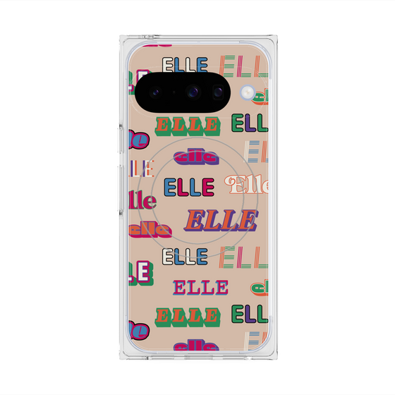 プレミアムスクエアケース with Pixelsnap［ ELLE - ミックスロゴ ］