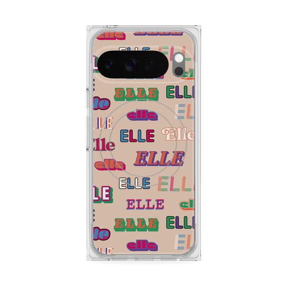 プレミアムスクエアケース with Pixelsnap［ ELLE - ミックスロゴ ］