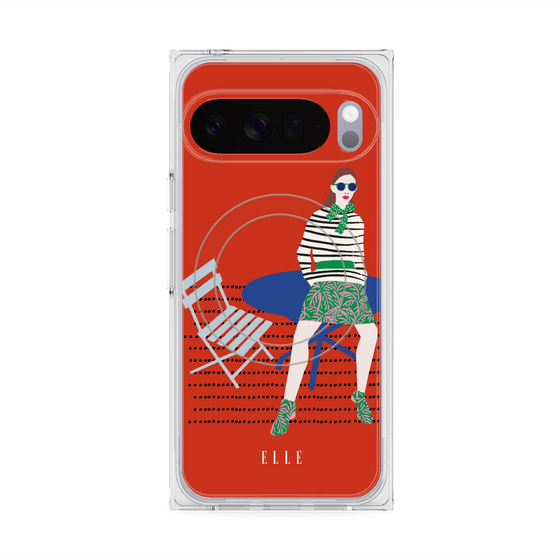 プレミアムスクエアケース with Pixelsnap［ ELLE - パリジェンヌ - レッド ］