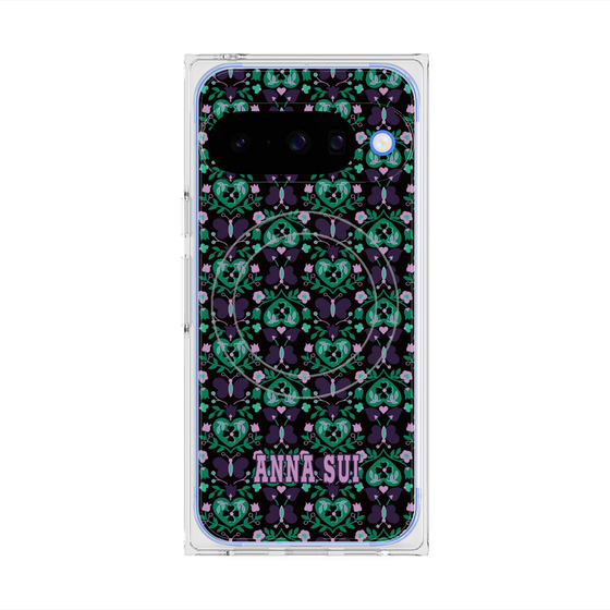 プレミアムスクエアケース with Pixelsnap［ ANNA SUI - バタフライハーツ - グリーン ］