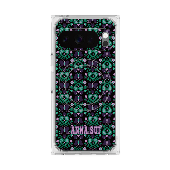 プレミアムスクエアケース with Pixelsnap［ ANNA SUI - バタフライハーツ - グリーン ］