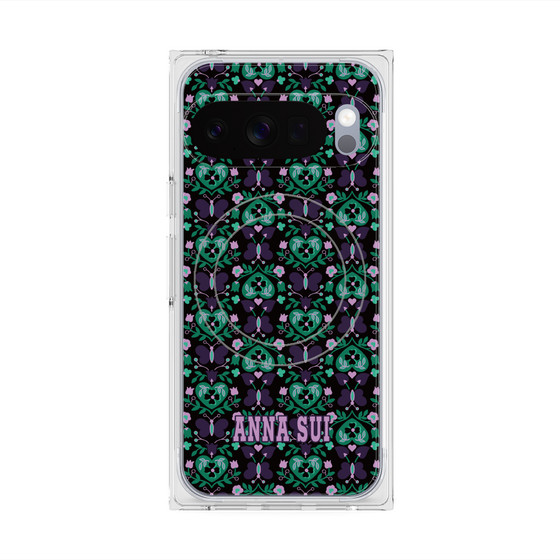 プレミアムスクエアケース with Pixelsnap［ ANNA SUI - バタフライハーツ - グリーン ］