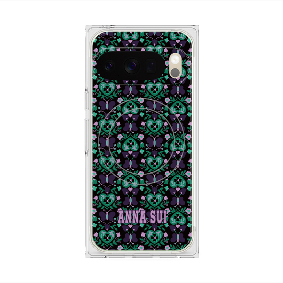 プレミアムスクエアケース with Pixelsnap［ ANNA SUI - バタフライハーツ - グリーン ］