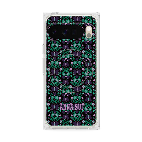 プレミアムスクエアケース with Pixelsnap［ ANNA SUI - バタフライハーツ - グリーン ］