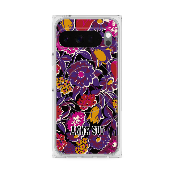 プレミアムスクエアケース with Pixelsnap［ ANNA SUI - ガーデンフワラー - マゼンタ ］