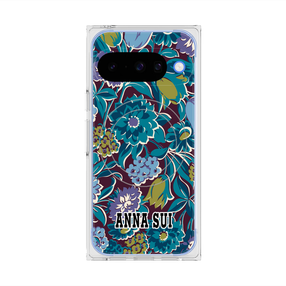 プレミアムスクエアケース with Pixelsnap［ ANNA SUI - ガーデンフワラー - シアン ］