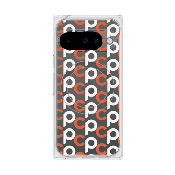 プレミアムスクエアケース with Pixelsnap［ オリジナル - CASEPLAYイニシャル総柄 - オレンジ ］