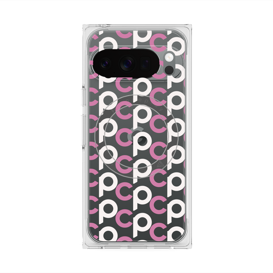 プレミアムスクエアケース with Pixelsnap［ オリジナル - CASEPLAYイニシャル総柄 - ピンク ］