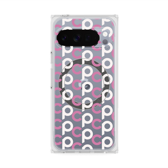 プレミアムスクエアケース with Pixelsnap［ オリジナル - CASEPLAYイニシャル総柄 - ピンク ］