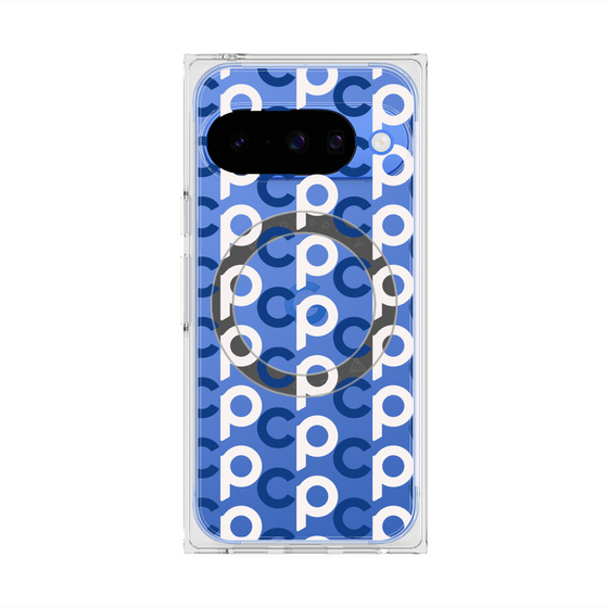 プレミアムスクエアケース with Pixelsnap［ オリジナル - CASEPLAYイニシャル総柄 - ネイビー ］