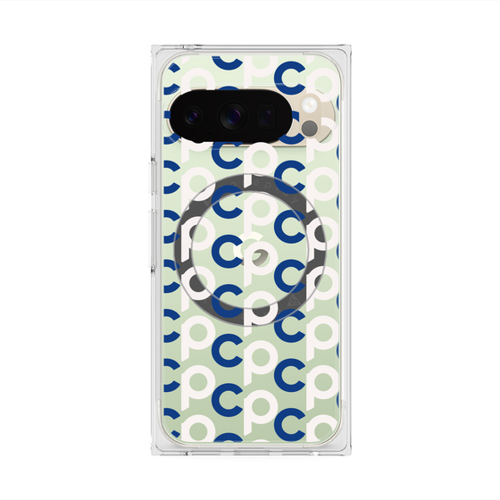 プレミアムスクエアケース with Pixelsnap［ オリジナル - CASEPLAYイニシャル総柄 - ネイビー ］
