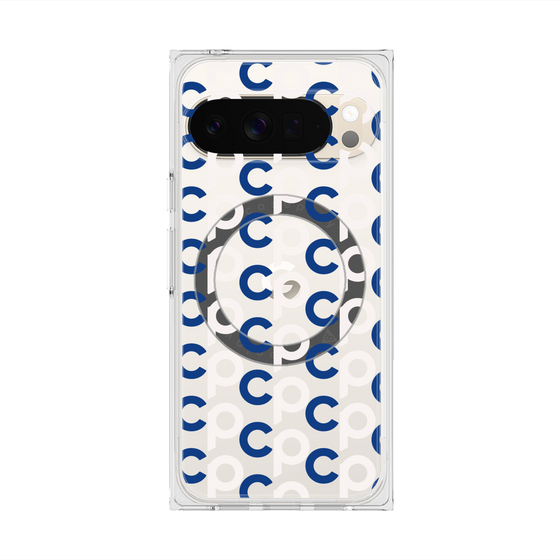 プレミアムスクエアケース with Pixelsnap［ オリジナル - CASEPLAYイニシャル総柄 - ネイビー ］