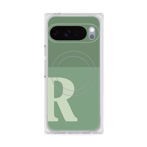 プレミアムスクエアケース with Pixelsnap［ オリジナル - initial two tone - R green ］